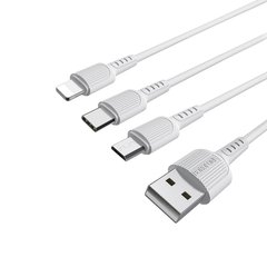 USB кабель Borofone BX16 3-in-1 Easy IP+Micro+Type-C 2.4A/1m white