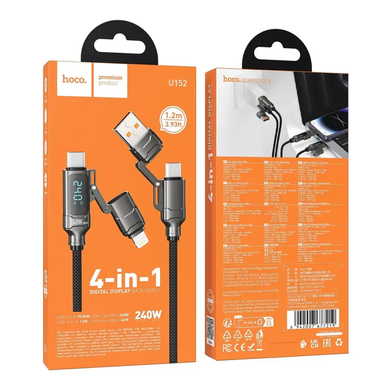 Кабель Hoco U152 PD3.1 240W 4in1 USB/Type-C to Lightning/Type-C Led Display 1.2m black