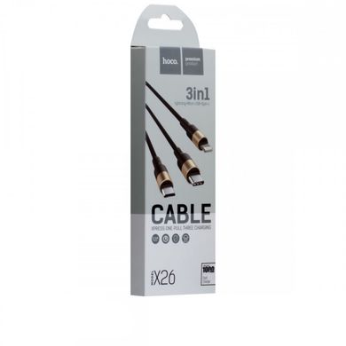 USB кабель Hoco X26 Xpress one pull 3in1 Lightning+Micro+Type-C 1m 2A black-gold