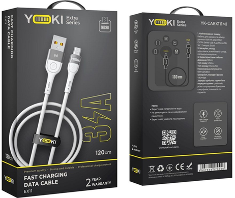 USB кабель YOKI EXTRA YK-EX11 Micro 3A 1.2m white
