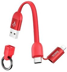 USB кабель HOCO U87 Cool 2-in-1 Lightning+Type-C 2.4A/0.2м Silicone charging red