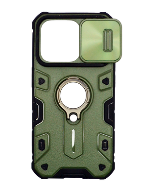 TPU+PC чехол Nillkin Camshield Armor для iPhone 15 Pro green шторка/защита камеры