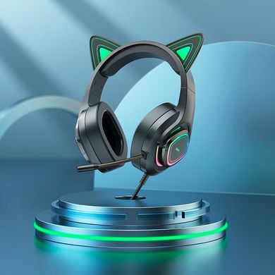 Навушники бездротові Hoco W107 Cute cat luminous cat ear black/green