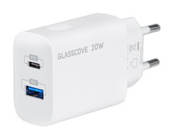 Мережевий зарядний пристрій Glasscove 20W 2-Port Type-C+USB (TC-012APQ20) white