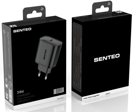 Мережевий зарядний пристрій Senteo T-03 version2 USB-C PD 30W (СЕ сертифікат) black