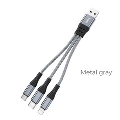 USB кабель Hoco X47 Harbor 3in1 Lightning+Micro+Type-C 2.4A 0.25m metal grey