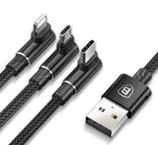 USB кабель Baseus CAMLT-WZ 3-in-1 MVP Mobile game Cable USB (Lightning+MicroUSB) 3.5A 1.2M Black