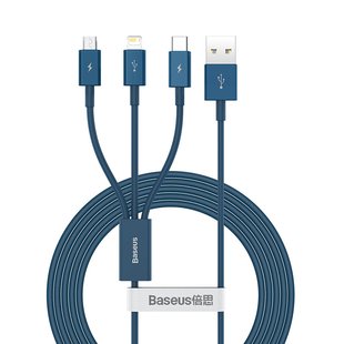 USB кабель Baseus CAMLTYS-03 Superior 3-in-1 Micro+Lightning+Type-C FC 3.5A 1.5m blue