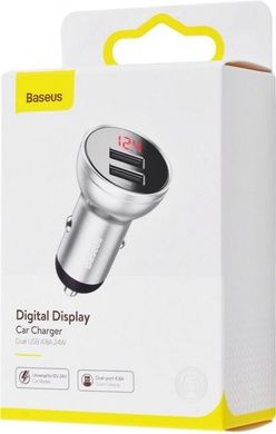 Автомобільний зарядний пристрій Baseus Digital Dispay CCBX 4,8A 24W silver