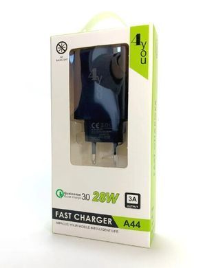Мережевий зарядний пристрій 4YOU A44 QC3.0 PD28W 2USB black