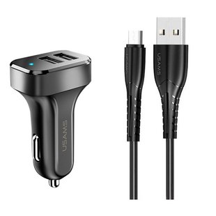 Автомобильное зарядное устройство Usams C13 2.1A 2usb + U35 Micro cable 1m black