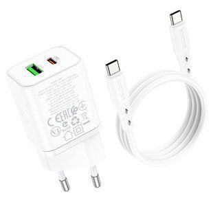 Сетевое зарядное устройство Borofone BN7 PD 20W QC3.0 Type-C to Type-C white
