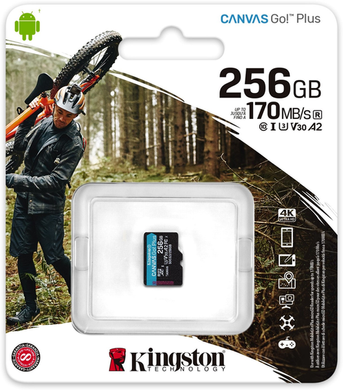 Карта пам'яті Kingston MicroSDXC 256GB Canvas Go Plus Gen4 200MB/s A2 U3 V30