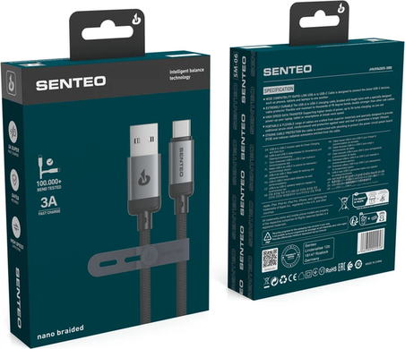 Кабель Senteo SM-06 nano braided 3A Type-C 1m black