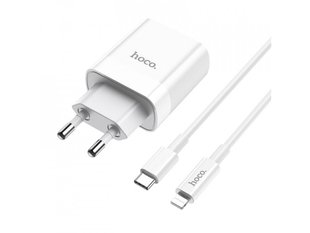 Сетевое зарядное устройство HOCO C80A Type-C + Lightning PD+QC3.0 (EU) white