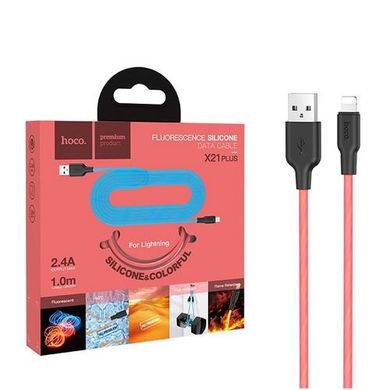 USB кабель Hoco X21 Plus Silicone Lightning 2.4A 1m black/red