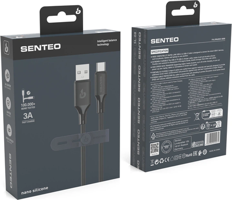 Кабель Senteo SL-08 nano silicone Type-C 3A 1m black