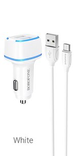 Автомобильное зарядное устройство Borofone BZ14 Max micro QC/2.4A/2USB/1m white