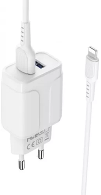 Сетевое зарядное устройство Borofone BA37A Lightning 2USB 2.4A/1m white