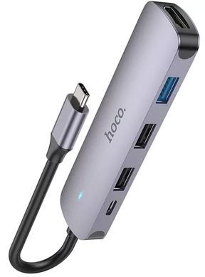 USB Hub Hoco HB27 Type-C HDTV+USB3.0+USB2.0*2+PD metal gray