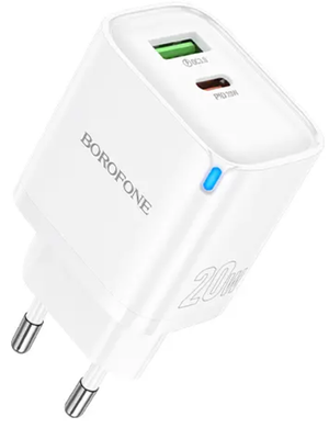 Сетевой блок питания Borofone BA83A 1USB-C/1USB PD/QC 20W white