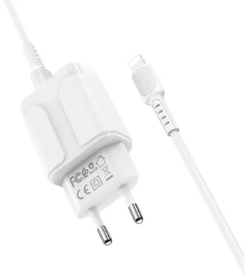 Сетевое зарядное устройство Borofone BA37A Lightning 2USB 2.4A/1m white
