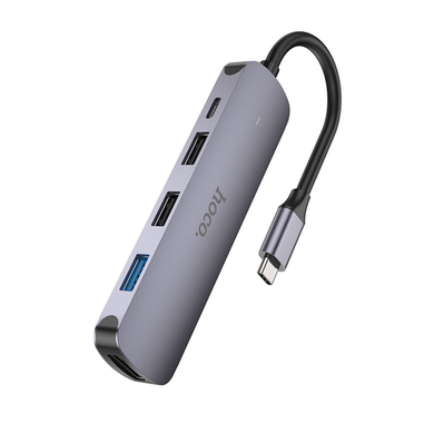 USB Hub Hoco HB27 Type-C HDTV+USB3.0+USB2.0*2+PD metal gray