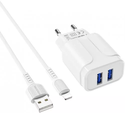 Сетевое зарядное устройство Borofone BA37A Lightning 2USB 2.4A/1m white