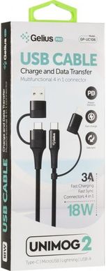 USB кабель Gelius Pro Unimog 2 GP-UC106 4in1 USB-A/Type to Type-C/Lightning PD black 18W