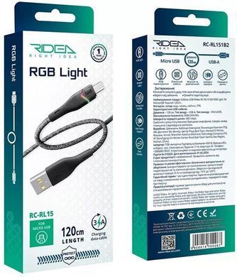 USB кабель Ridea RC-RL15 RGB Light Micro 3A 1.2m black