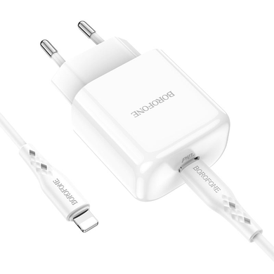 Сетевое зарядное устройство Borofone BN3 Premium PD 20W Type-C to Lightning QC3.0 white