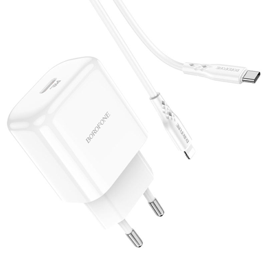 Сетевое зарядное устройство Borofone BN3 Premium PD 20W Type-C to Lightning QC3.0 white