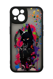 Чехол Print Case UV MagSafe для iPhone 14 black/gateway cat pink Full Camera