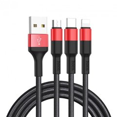 USB кабель Hoco X26 Xpress one pull 3in1 Lightning+Micro+Type-C 1m 2A black-red