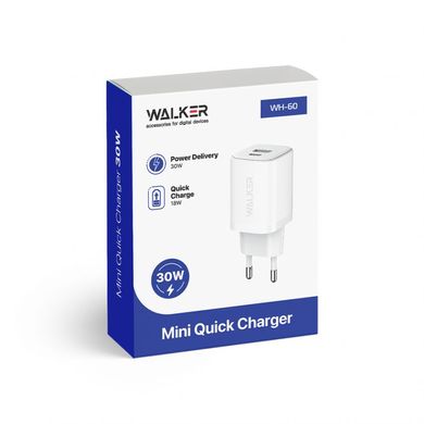 Мережевий зарядний пристрій адаптер WALKER WH-60 PD 30W/QC3.0 18W/36W Max white