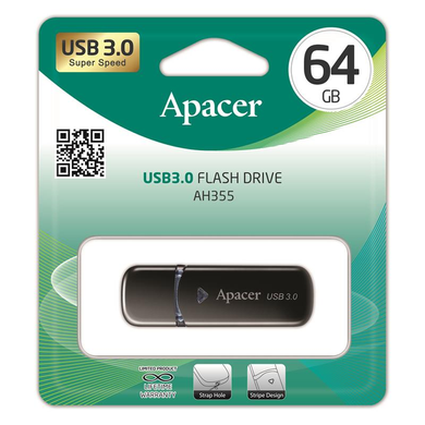 USB флеш накопичувач Apacer AH355 64GB USB3.0 black