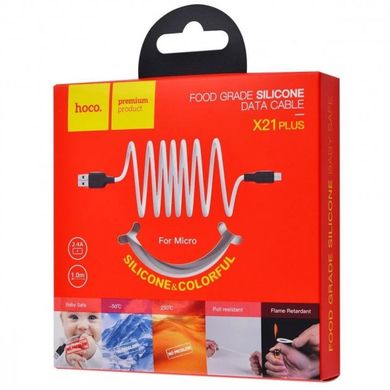USB кабель HOCO X21 Plus silicone micro 2.4A 1m black/white