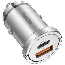 Автомобильное зарядное устройство HOCO NZ10 Handy PD45W+QC3.0 + Type-C to Type-C silver