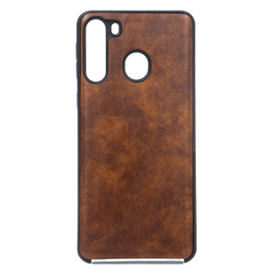 Чехол 2 в1 кожа + силикон для Samsung А21 light brown lava
