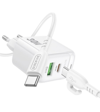 Сетевое зарядное устройство Borofone BAS45A 1USB-C/1USB PD/ QC 30W Type-C to Type-C white