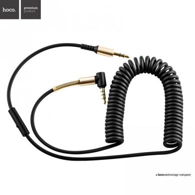 AUX кабель Hoco UPA02 (3.5x3.5) боковой/пружина mic 2 m black