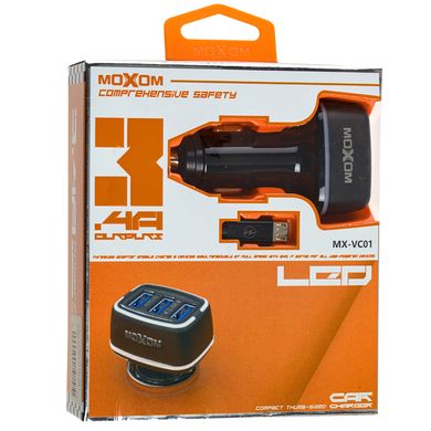 Автомобільний зарядний пристрій MOXOM MX-VC01 3.4A 3usb LED micro black