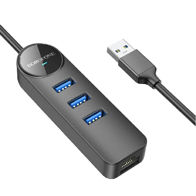 Перехідник Borofone DH6 Erudite 4in1 100 Mbps Ethernet USB to USB2.0*3+RJ45 1.2m black