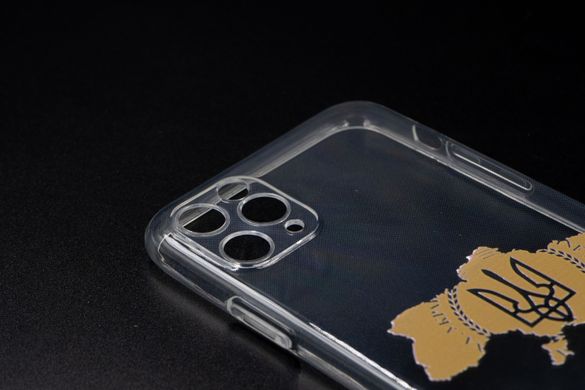 Силіконовий чохол MyPrint для iPhone 11 Pro Max clear Full Camera (Карта України) gold