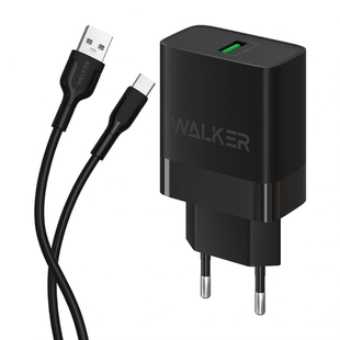 Сетевое зарядное устройство Walker WH-35 1USB/QC3.0/3A/18W+Type-C black