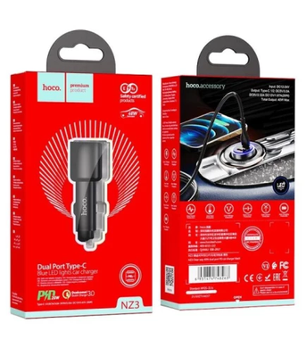 Автомобильное зарядное устройство Hoco NZ3 Dual port PD 40W QC3.0 black