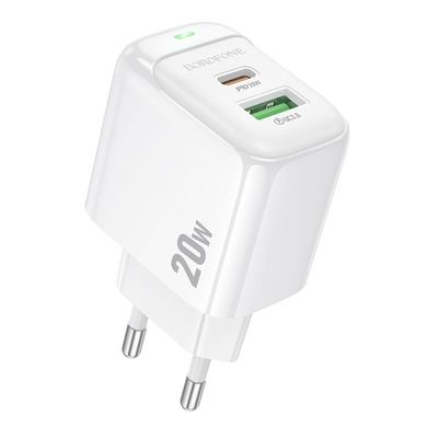 Сетевое зарядное устройство Borofone BAS44A 1USB-C/1USB PD/ QC 20W white