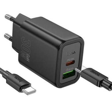 Сетевое зарядное устройство Hoco N63 PD30W+QC3.0 USB/Type-C + кабель Type-C to Type-C black