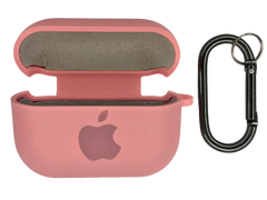 Чохол for AirPods Pro силіконовий Logo + карабін pink з мікрофіброю