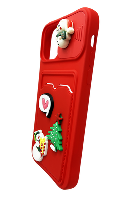 Силиконовый чехол-кошелек 3D рождественский для iPhone 11 Pro red